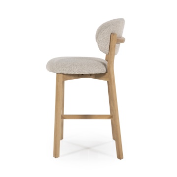 Scaun de bar Mikky din Tesatura taupe si lemn de stejar natur - Img 3