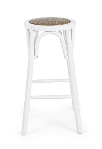 Scaun de bar rotund, din lemn de ulm cu șezut din ratan natural, alb, diametru 40 cm, înălțime 73 cm - Img 3