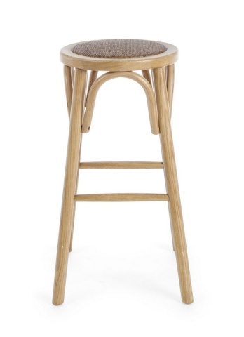 Scaun de bar rotund, din lemn de ulm cu șezut din ratan natural, natur, diametru 40 cm, înălțime 73 cm - Img 3