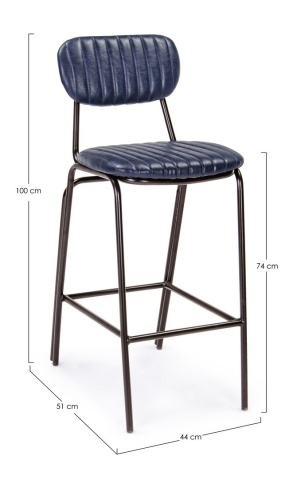 Scaun de bar Vintage, din piele ecologică, albastru, 44x51x100 cm - Img 2