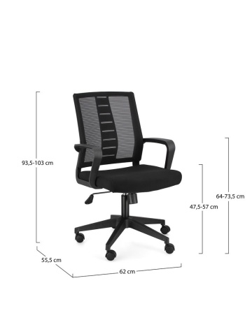 Scaun de birou Roman, cu brațe, reglabil, din plasă, negru, 62x55.5x93.5-103 cm - Img 3