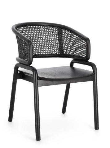 Scaun vintage Keith cu brațe, lemn de tec și ratan, negru, 56 x 60.5 x 83 cm - Img 1