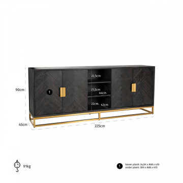 Servanta din lemn de stejar Blackbone 225 cm, 4 usi - Img 4