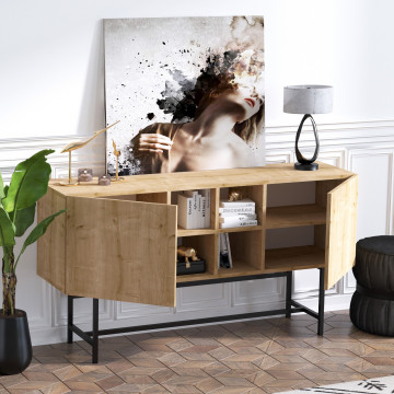Servanta din pal melaminat Flory stejar 150x80x40 cm - Img 2