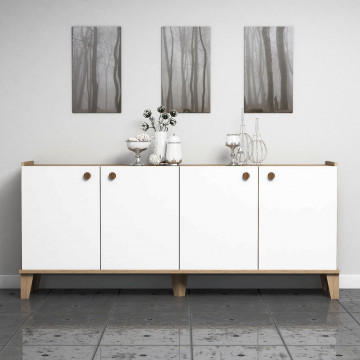 Servanta din pal melaminat Sumer alba si stejar 180x77,8x41 cm - Img 2