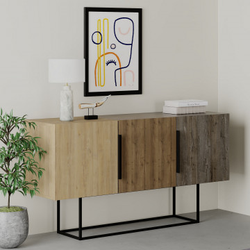 Servanta din pal melaminat Tontini stejar, maro, maro închis 150x79,5x42 cm - Img 2