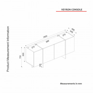 Servanta din pal melaminat Veyron neagra 180x75,5x46,6 cm - Img 3