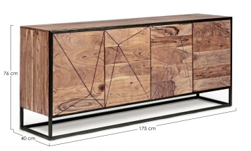 Servanta Egon, 4 uși, stil nordic, din lemn de acacia și oțel, 175x40x76 cm - Img 2