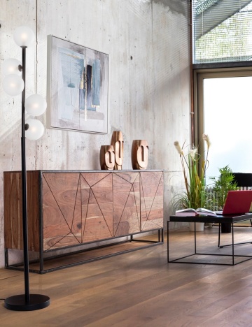 Servanta Egon, 4 uși, stil nordic, din lemn de acacia și oțel, 175x40x76 cm - Img 12