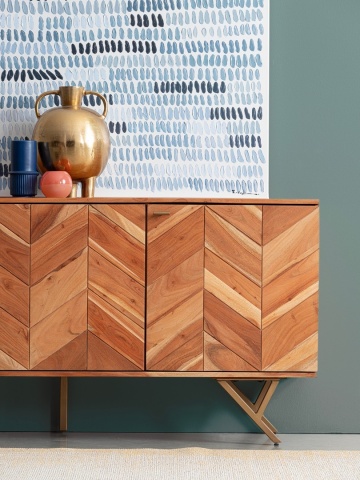 Servanta Raida, 160 cm, cu 3 uși, din lemn de acacia, stil vintage, 160x40x76 cm - Img 9