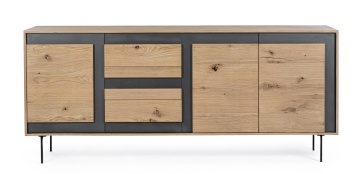 Servanta Stanwood cu 3 uși și 3 sertare, furnir de stejar și oțel, finisaj natural, 200x45x85 cm - Img 3