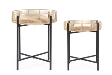 Set 2 Măsuțe de cafea Rendy, rotunde, din poliratan natural și metal negru - Img 3