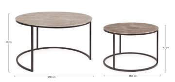 Set 2 măsuțe de cafea rotunde Amira, cu cadru din oțel și blat din aluminiu antichizat - Img 2