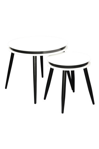 Set 2 masute de cafea rotunde din lemn de plop Suri 40x40x44 cm alb/negru - Img 1
