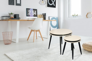 Set 2 masute de cafea rotunde din lemn de plop Suri 60x60x50,5 cm negru/crem - Img 3