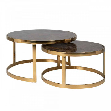 Set 2 masute de cafea rotunde din marmura Conrad 46x90x90 cm maro