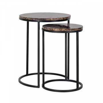 Set 2 masute de cafea rotunde din marmura si metal Dalton 57x45x45 cm maro - Img 1