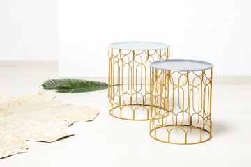 Set 2 masute de cafea rotunde din metal Timba 43x44x49 cm gri inchis/gri deschis/auriu - Img 2