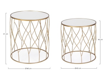 Set 2 Măsuțe de cafea rotunde Elenor, metal și sticlă, diametre 43 și 48 cm - Img 2