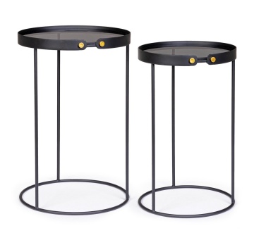 Set 2 măsuțe de cafea rotunde Zeina, din oțel și sticlă securizată
