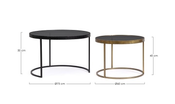 Set 2 Măsuțe de cafea Yamir rotunde, din oțel și sticlă securizată, diametre 60 cm și 75 cm - Img 2