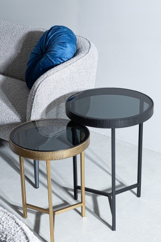 Set 2 Măsuțe de cafea Yamir rotunde, din oțel și sticlă securizată, diametre 35 cm și 40 cm - Img 5
