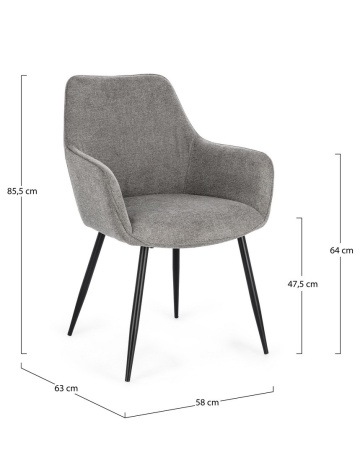 Set 2 scaune Cora, tapițate cu material textil, picioare din oțel, gri închis - Img 3