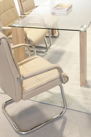 Set 2 scaune de birou Sydney, cu brațe, din piele ecologică și oțel cromat, taupe, 58x60,5x101,5 cm - Img 10