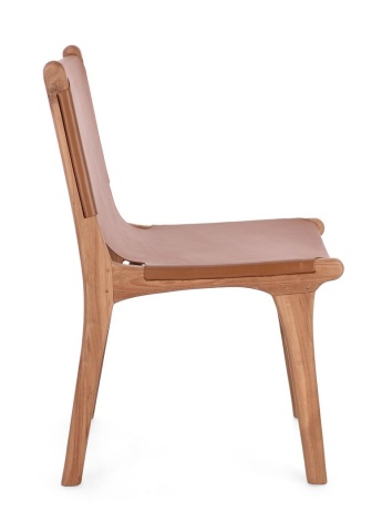 Set 2 scaune Eugenie, din lemn de tec și piele naturală, cognac, 46 x 59 x 85 cm - Img 6
