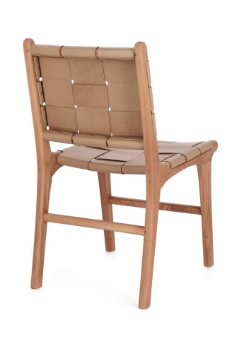 Set 2 scaune Joanna, din lemn de tec și piele naturală, taupe, 46 x 59 x 85 cm - Img 2