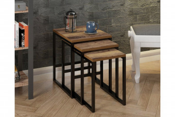 Set 3 masute de cafea patrate stejar 44 cm,42 cm, 40 cm - Img 2