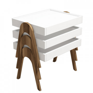 Set 3 masute de cafea Roma nuc si alb 53,6x64x40 cm
