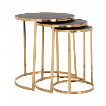Set 3 masute de cafea rotunde Calesta 60.5x56.5x56.5 cm gri/auriu - Img 1