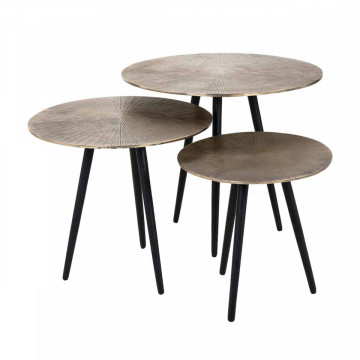 Set 3 masute de cafea rotunde din aluminiu 40x48x48 cm maro - Img 1