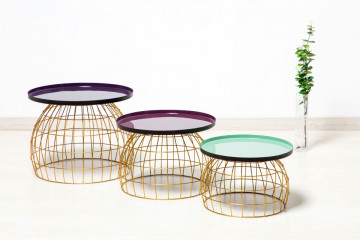 Set 3 masute de cafea rotunde din metal Laudatio 50x50x42 cm mov/lila/verde deschis - Img 2