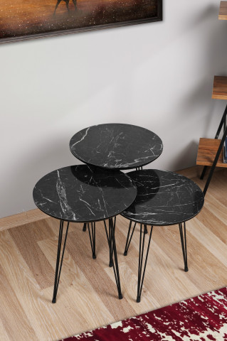 Set 3 masute de cafea rotunde marmura neagra 45 cm, 50 cm, 55 cm - Img 2