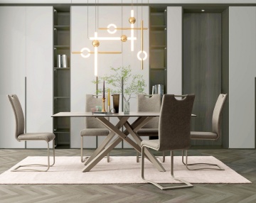 Set 4 scaune Kenneth, din piele ecologică și oțel vopsit electrostatic, Taupe, 42x56x102 cm - Img 8