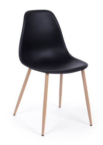Set 4 scaune Mandy, șezut polipropilenă negru și picioare metalice aspect lemn natur, 53x46x82 cm