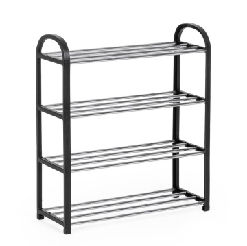 Set de 12 Pantofar cu 4 rafturi, din oțel și PP, negru, 50,5 x 19 x 57 cm