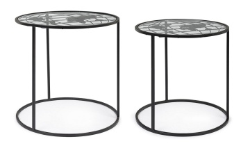 Set de 2 măsuțe de cafea rotunde din oțel vopsit electrostatic și sticlă securizată