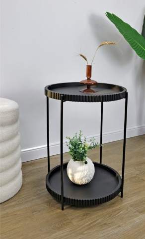 Set de 2 măsuțe de cafea rotunde Herdys, cu cadru din oțel și polițe din MDF, finisaj epoxidic, negru, 42 x 52 cm - Img 4