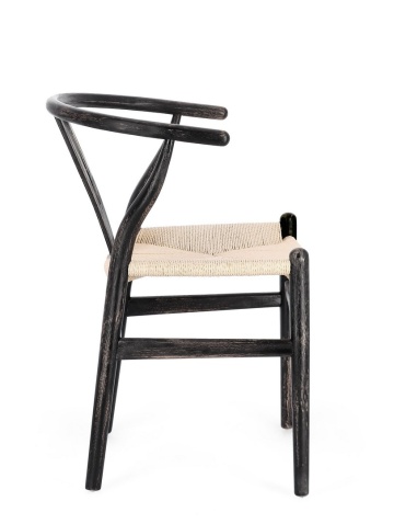 Set de 2 Scaun din lemn de fag cu șezut împletit, natural/negru, 50 x 49.5 x 77 cm - Img 6
