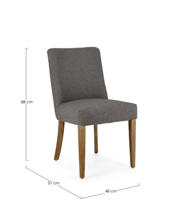 Set de 2 scaune Beatriz, cu ținte metalice, tapițerie din poliester cu efect buclé, gri, 48x57x88 cm - Img 2