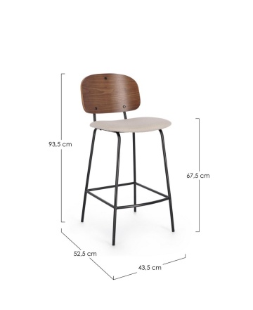 Set de 2 scaune de bar vintage din oțel și textil, maro/bej - Img 3