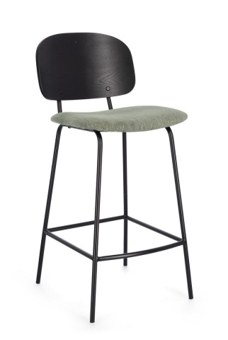 Set de 2 scaune de bar vintage din oțel și textil, verde