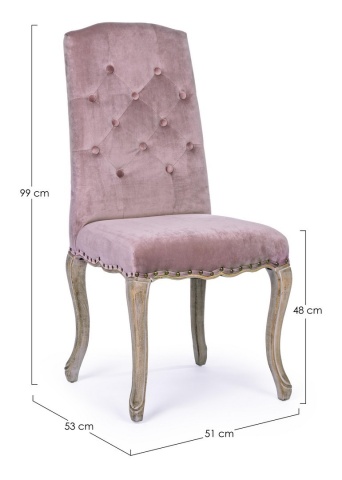 Set de 2 scaune Diva, căptușite, cadru din lemn și tapițerie din catifea, roz prăfuit, 51x53x99 cm - Img 2
