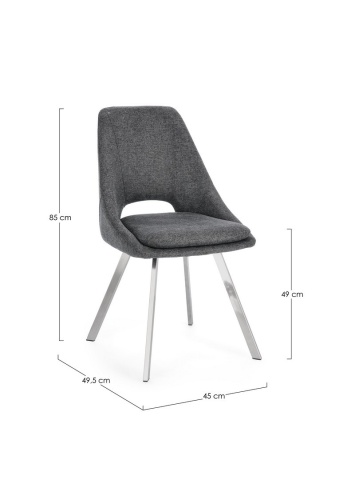Set de 2 scaune Kashar, tapițate, gri închis, cu picioare din oțel inoxidabil, 45x49.5x85 cm - Img 3