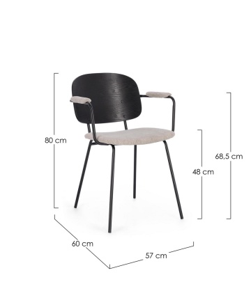 Set de 2 scaune vintage Sienna cu brațe, din țesătură, gri deschis, 57x60x80 cm - Img 3