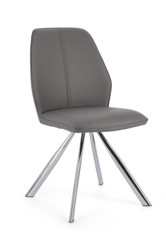 Set de 4 scaune din piele ecologică și picioare din oțel cromat, gri, 44x62x88 cm