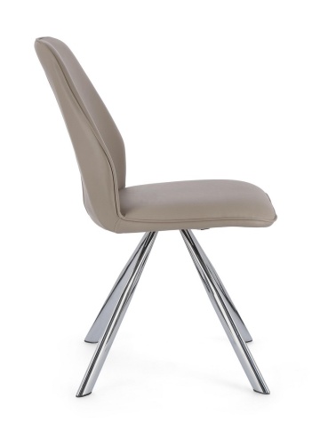 Set de 4 scaune din piele ecologică și picioare din oțel cromat, taupe, 44x62x88 cm - Img 5